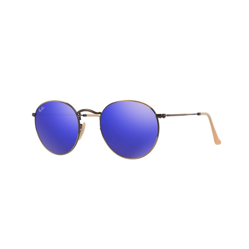 Ray ban round hot sale metal blue mirror